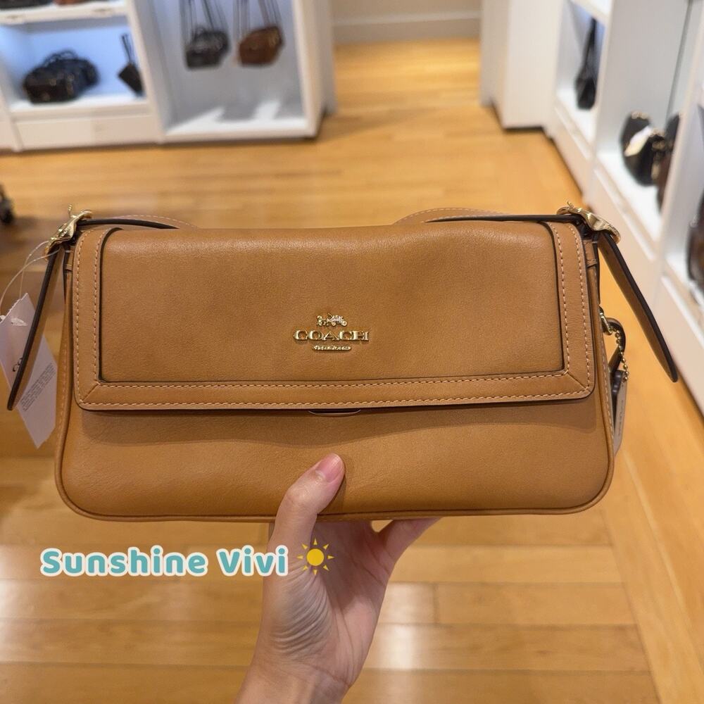 NWT Coach Etta Small Flap Shoulder Bag CCV63 smooth leather/Gold/Brown
